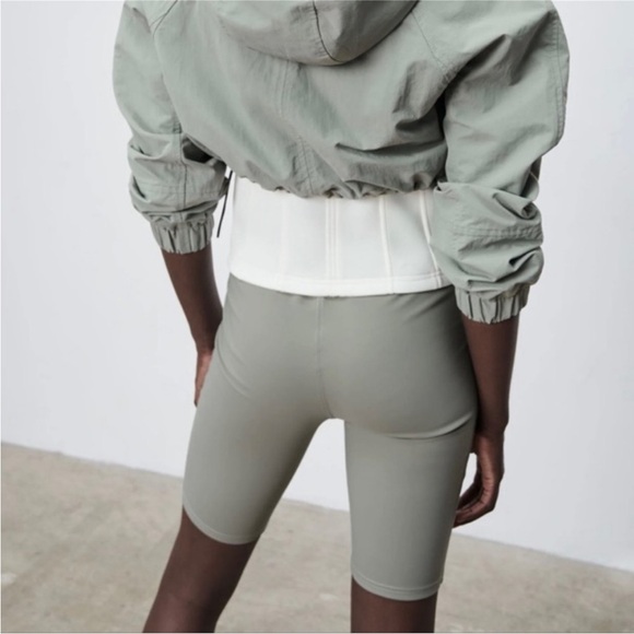 Zara Sage Green Biker Shorts - Picture 3 of 11